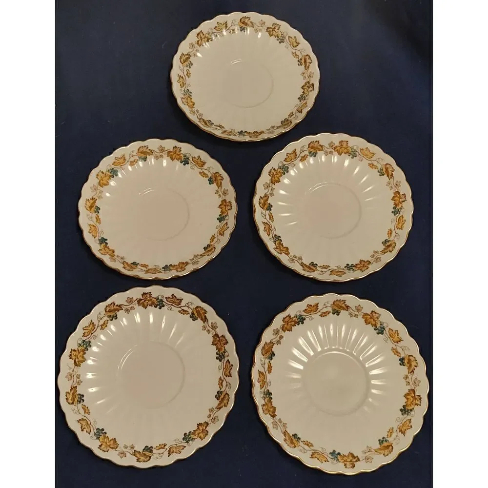 Lot of 5 Vintage Spode Monticello Vine Bone China Saucers. No chips or cracks.